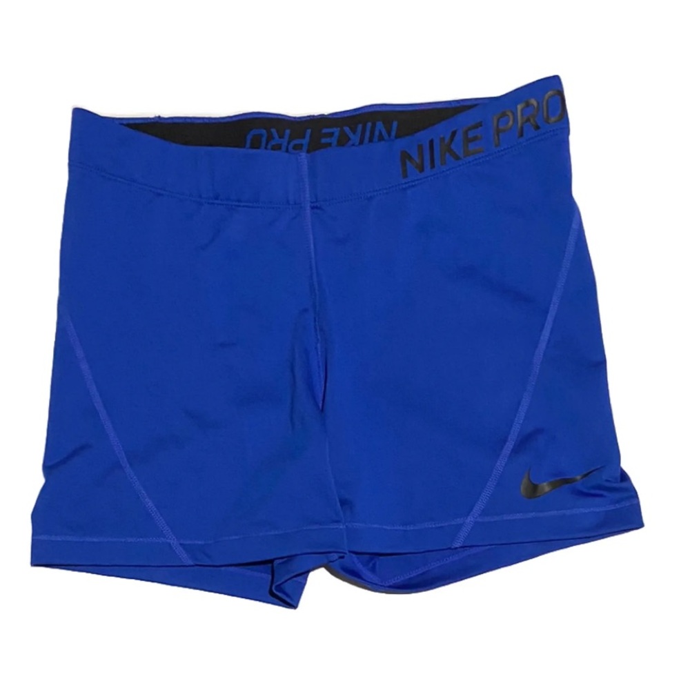 Nike womens shorts size large Nike pro compression fitted logo 3.5 Inseam blue